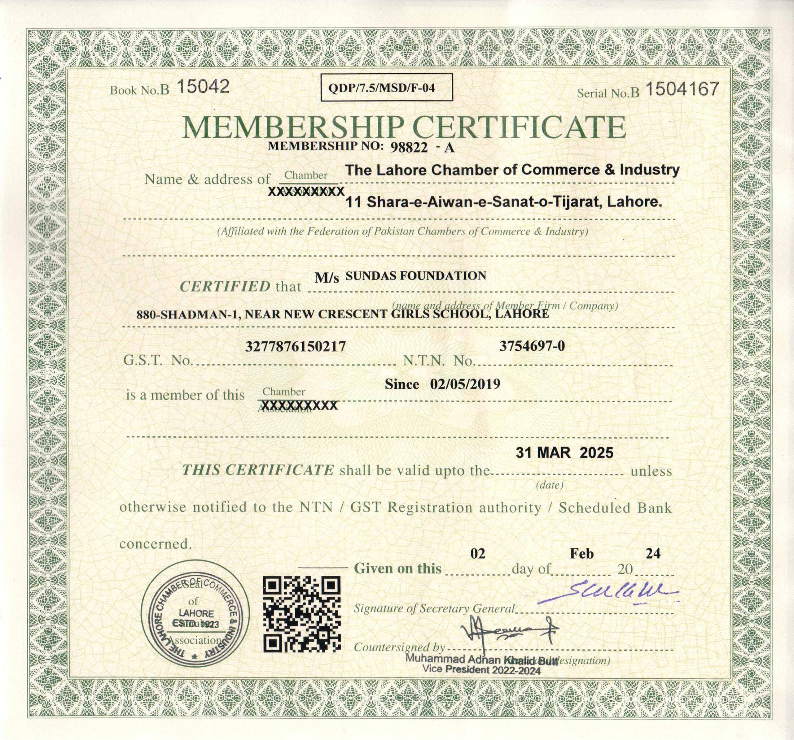 Sundas Foundation certificate 8